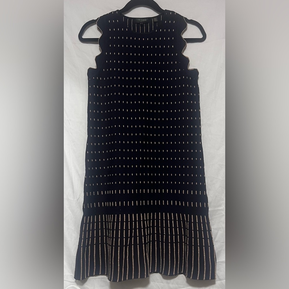 NEW Ted Baker London Relioa Metallic Jacquard Dress w/ Scallop Details Cocktail - Picture 3 of 11